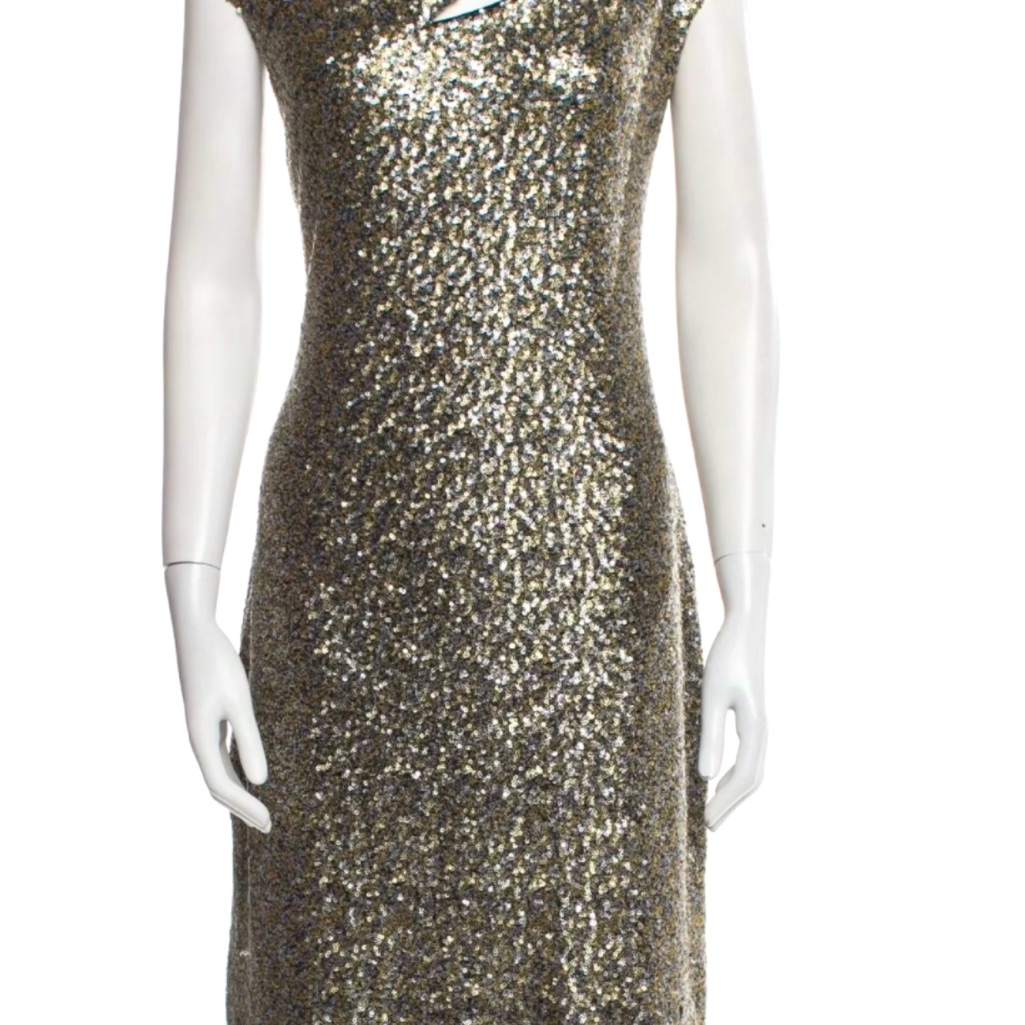 Nwt Kevan Hall Studio Gold & Silver/Gunmetal Grey Sequin Dress W Cut Outs Sz 14
